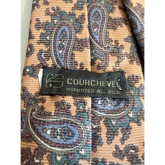 Courchevel 100% Imported Silk Men's Neck Tie Peach & Blue Paisley JL - Picture 4 of 8